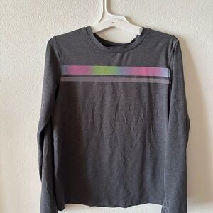 ATHLETA GIRL long sleeve gray T-shirt + reflective decorative strip Sz XL/14 EUC